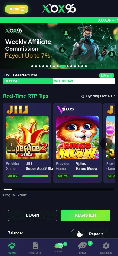 Xox96 Casino home screen on a mobile device